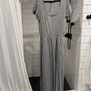 Free People Beach Gray Short Sleeve Maxi Dress with keyhole back.